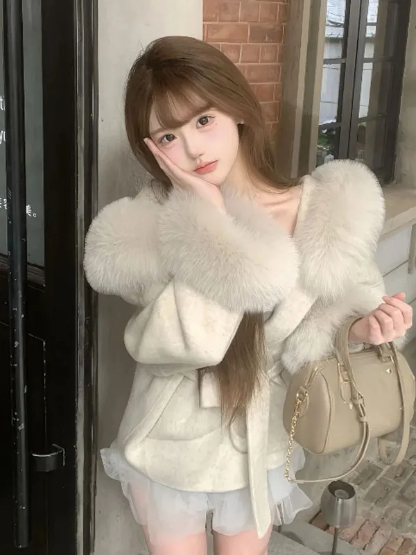 

Уникальное зимнее шерстяное пальто Sli Rich Girl с отложным воротником, красивая верхняя одежда в корейском стиле, свободного кроя, длинное, с капюшоном