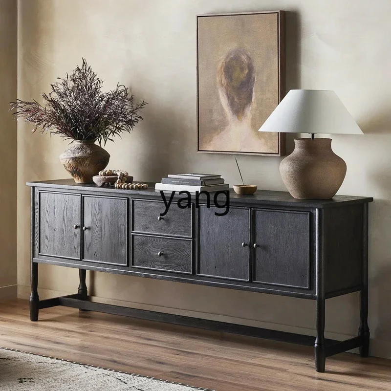 lzr Black Oak Solid Wood Dining Room Storage Multi-Functional Storage Cabinet