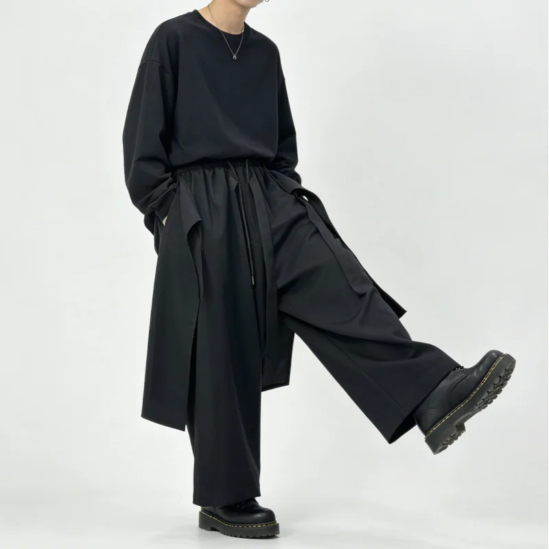 Men'S Casual Pants, Japanese Style Dark Irregular Wide-Leg Pants, Loose Cropped Pants, Trendy 8926
