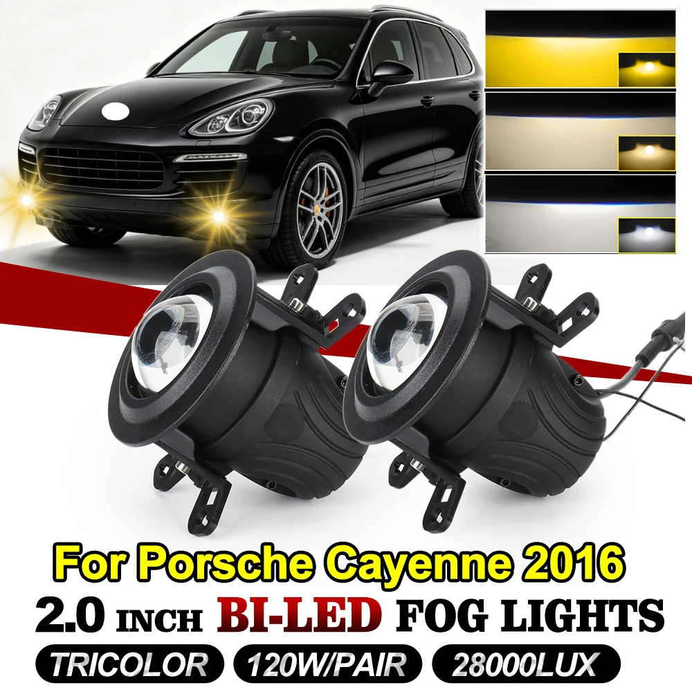 For Porsche Cayenne 2016 2 Inch Bi LED Fog Light Projector Lens 12V 120W Direct Beam High Low Driving Lamp Retrofit Kit Car Lamp