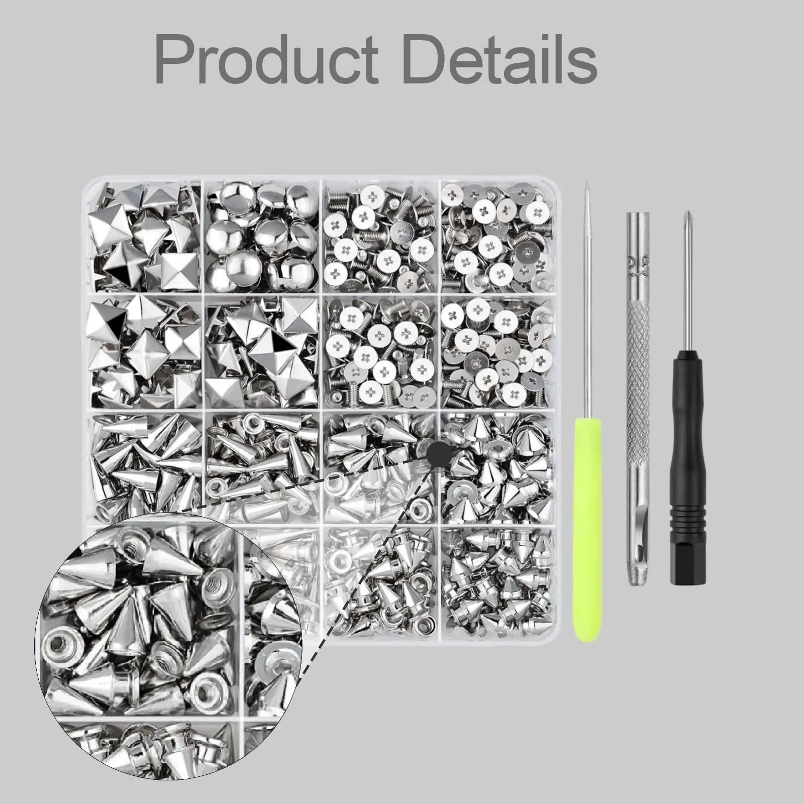 Punk Studs for Clothing Metal Cone Spikes 633 Piece Kit for DIY Denim Jacket Shoes Bag Wallet Craft Accessories