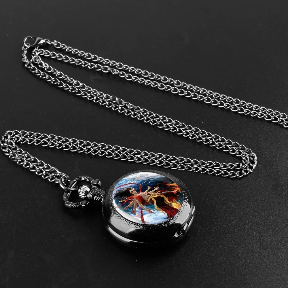 Nezha 2 Hot New Movie Anime Glass Dome Pocket Watch with Chain Necklace Vintage Quartz Pendant Watches Mens Women Gift