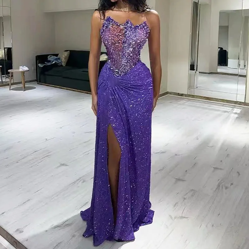 

Luxury Beads Long Evening Dresses for Women Floor-Length Mermaid Sweep Train Prom Party Wedding Guest Gala Special Events 2023