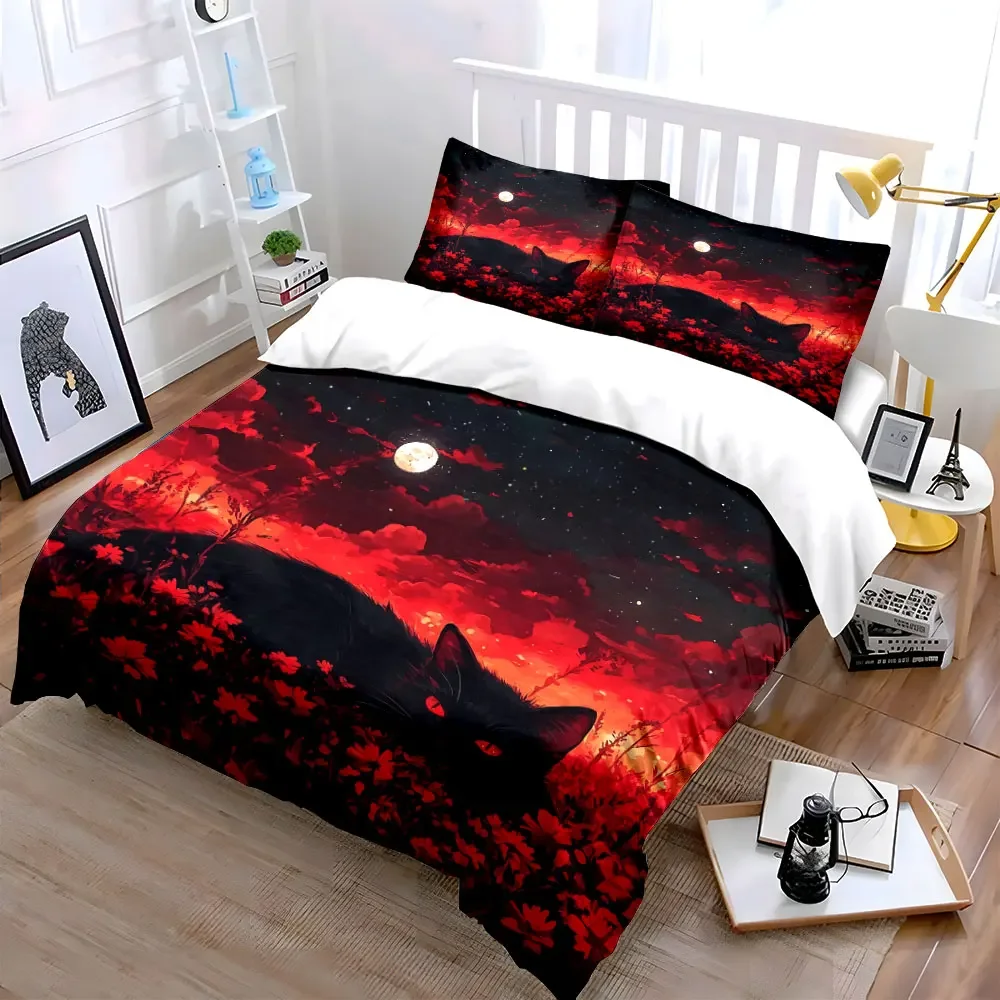 Mystical Cat Nature Art Decor Soft Comfortable Duvet Cover Bedding Set Included 1*Duvet Cover & 2*Pillowcases, gift