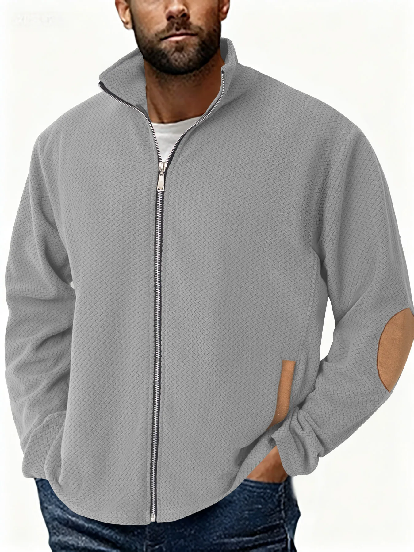 

Men's Autumn Winter Stand Collar Casual Zipper Jacket Double-Sided Fleece Warm Outdoor Splice Long Sleeve Cardigan