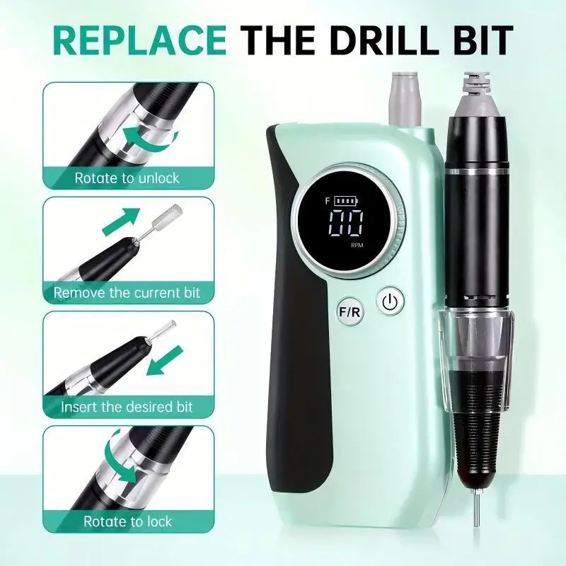 Taladro eléctrico para uñas de 45000RPM, máquina de manicura con pantalla LCD, Kit de lima de uñas profesional Cordles para equipos de uñas acrílicas