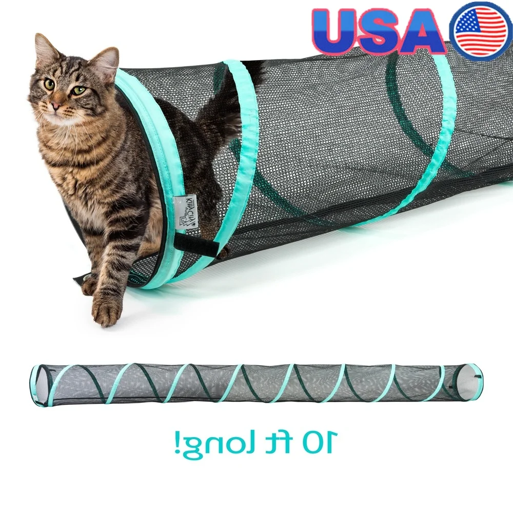 

Outdoor Cat Play Tunnel 10ft Modular Safe Containment Zippered Ends Ground Stakes Stability Fresh Air Enjoyment