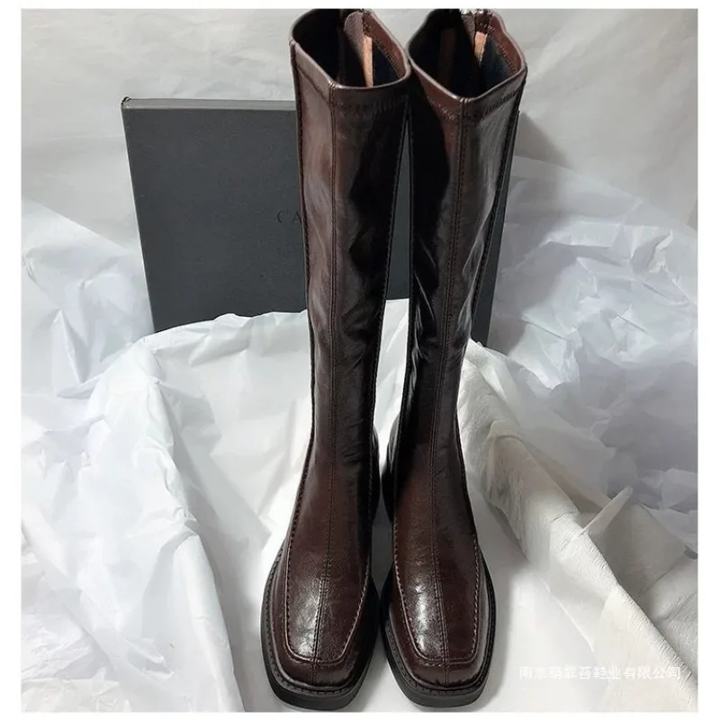 

Designer Women's Shoes 2026 Spring Square Head Knight Boots Luxury Shoes for Women Fashion Boots Knee-High Boot Zapatos De Mujer