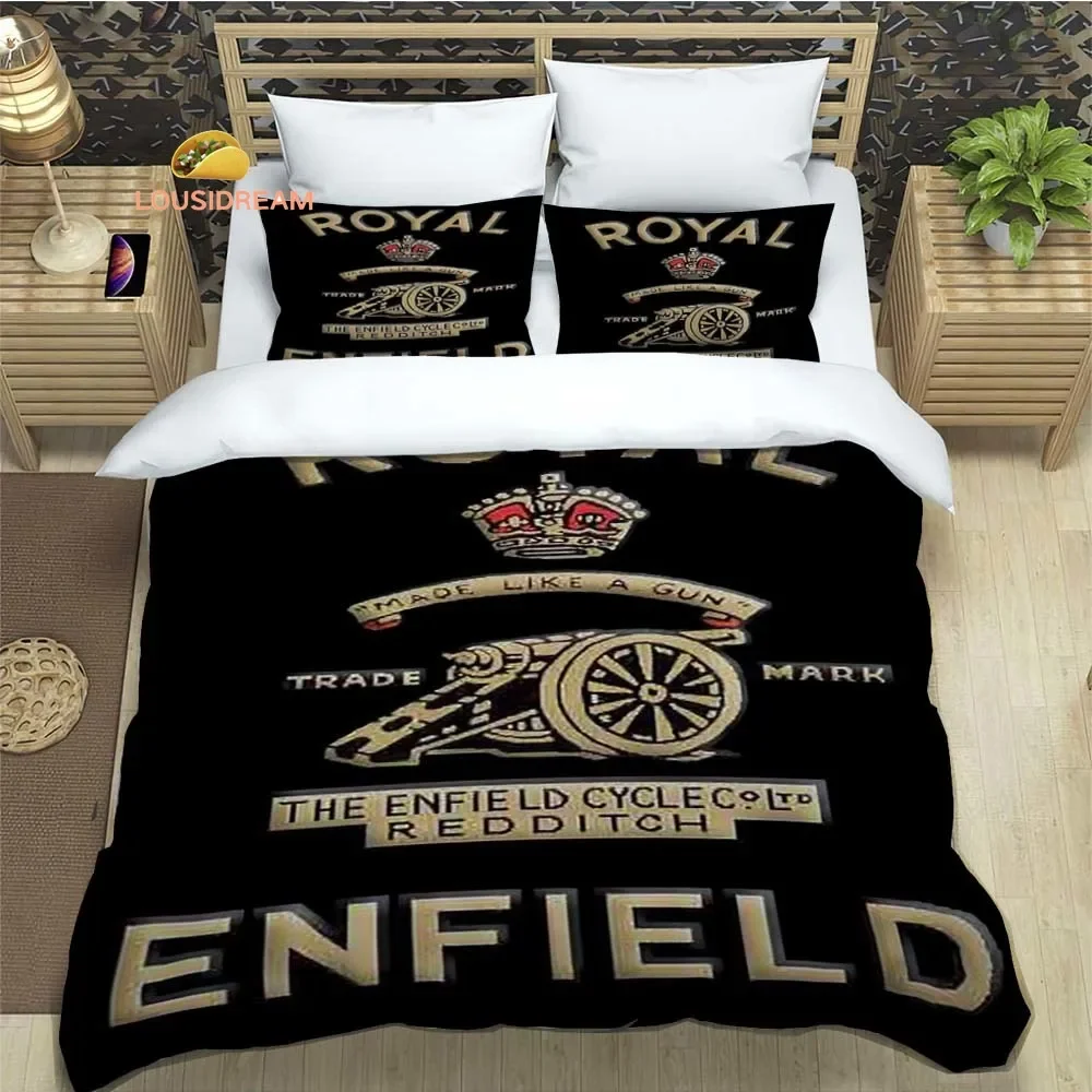 R-Royal Enfield Logo Sheets Quilt Covers Bedding Dormitory Sheets Three-piece Bedding Set Three-piece Soft Warm Bedding Set