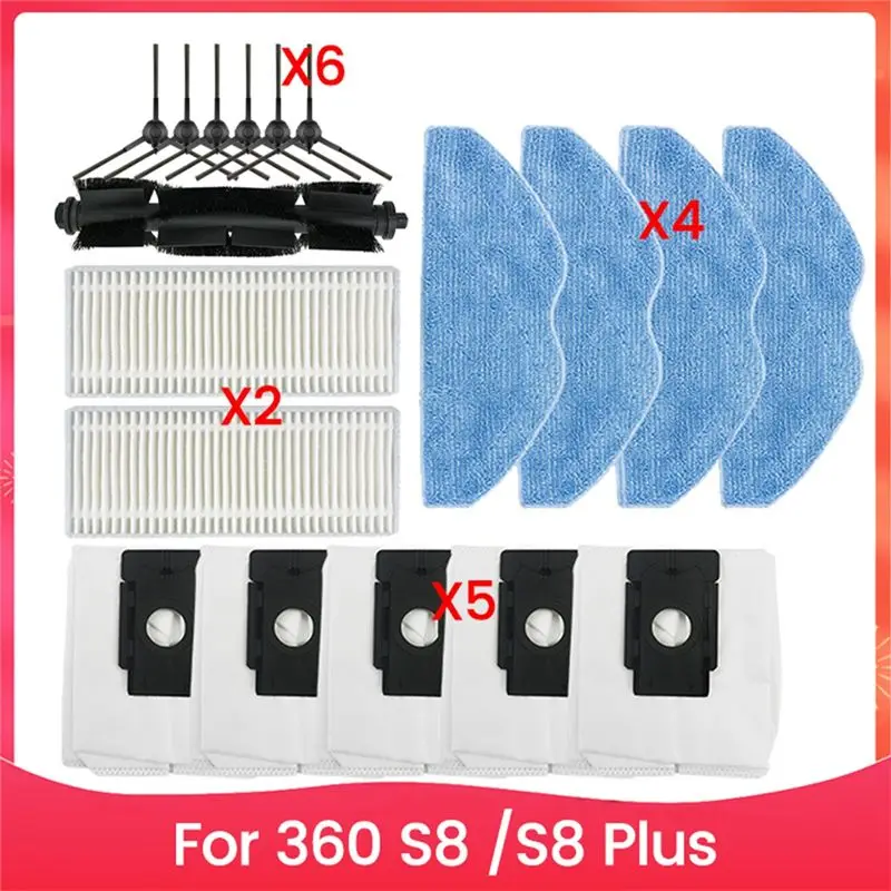 ABKW-18PCS Vacuum Brush Dust Bag Filter And Mop Cloth Set For 360 S8 S8 Plus Vacuum Cleaner Replacement Parts