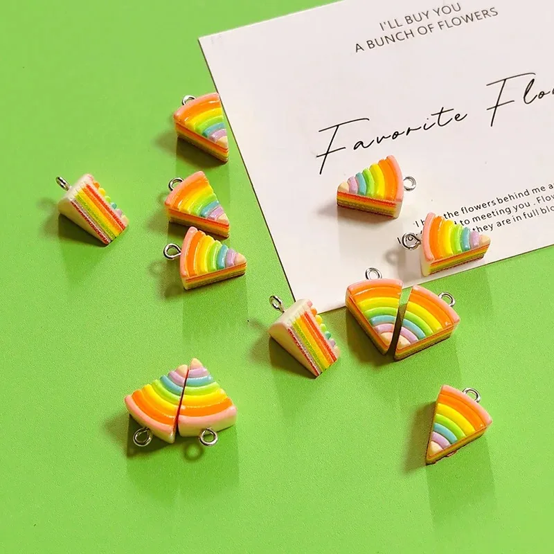 10 Pack Glossy Multi-Layer Rainbow Cake Resin Charms Lovely Bakery Pendants DIY Ornament Findings for Jewelry Earrings