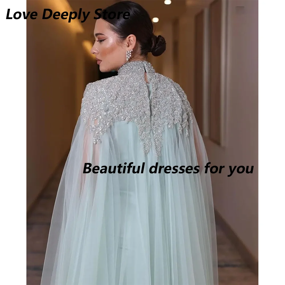 تخصيص الرقبة العالية المحدبة الترتر فساتين السهرة الأكمام الطويلة مطوي الطابق طول فساتين السهرة فساتين الحفلات الرسمية #3