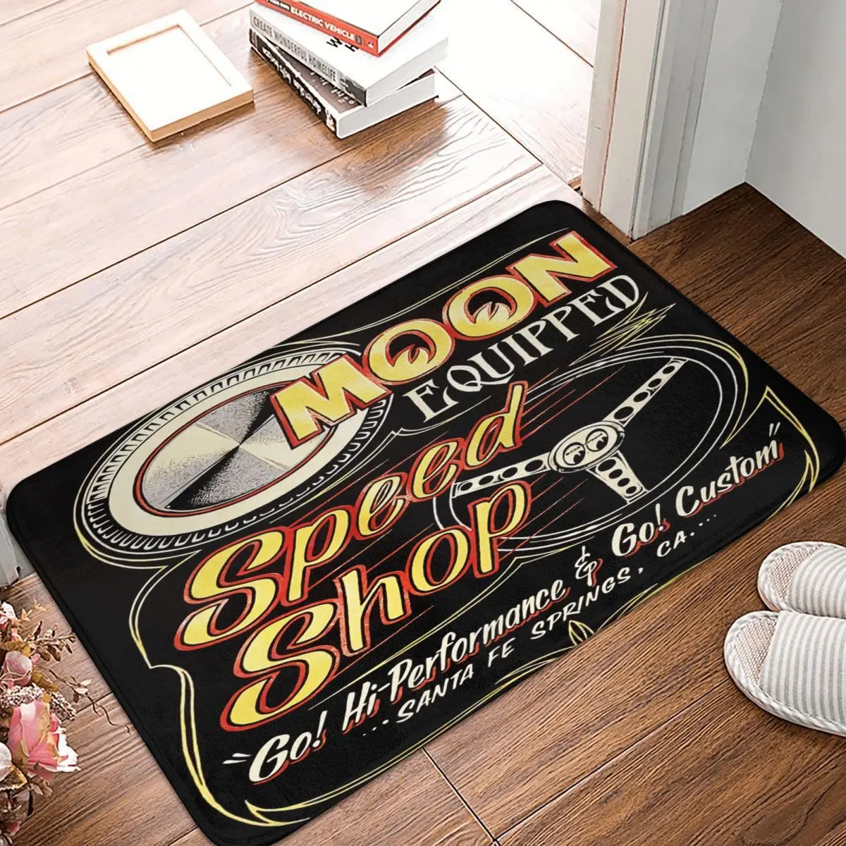 Mooneyes Moon Equipped Speed Shop 40x60cm Carpet Polyester Floor Mats Fashionable Doorway Festivle Gifts