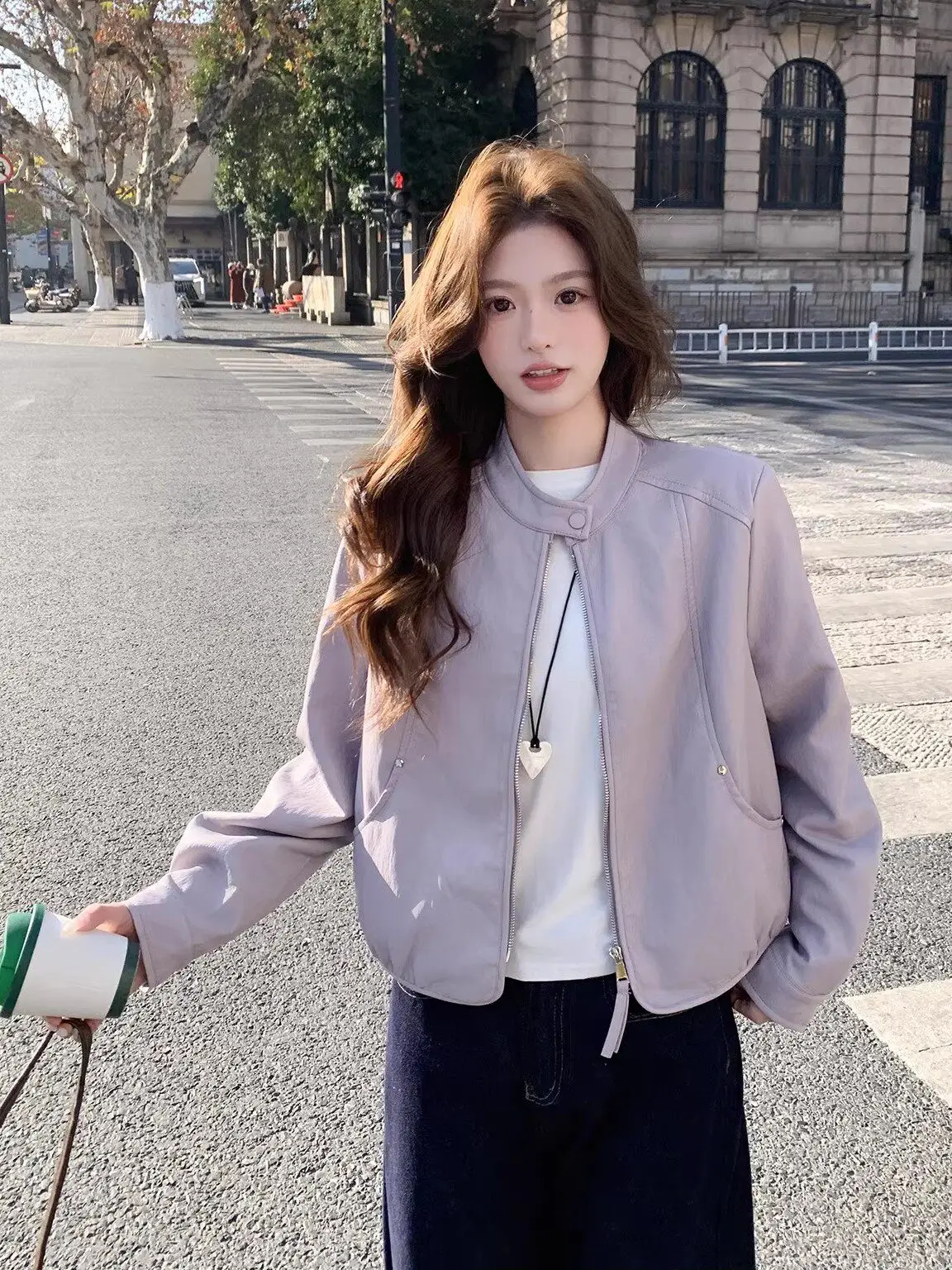 

Korean Style Stand Collar PU Leather Jacket Women's Short Fashion Casual Coat Spring 2026 Retro Trendy Zipper Closure