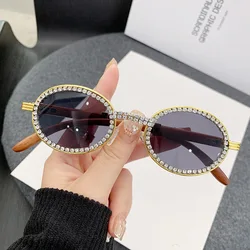 Vintage Round Diamond Sunglasses Rhinestone Shades Eyewear Oval Crystal Punk Sun Glasses Fashion UV400 Protection Glasses