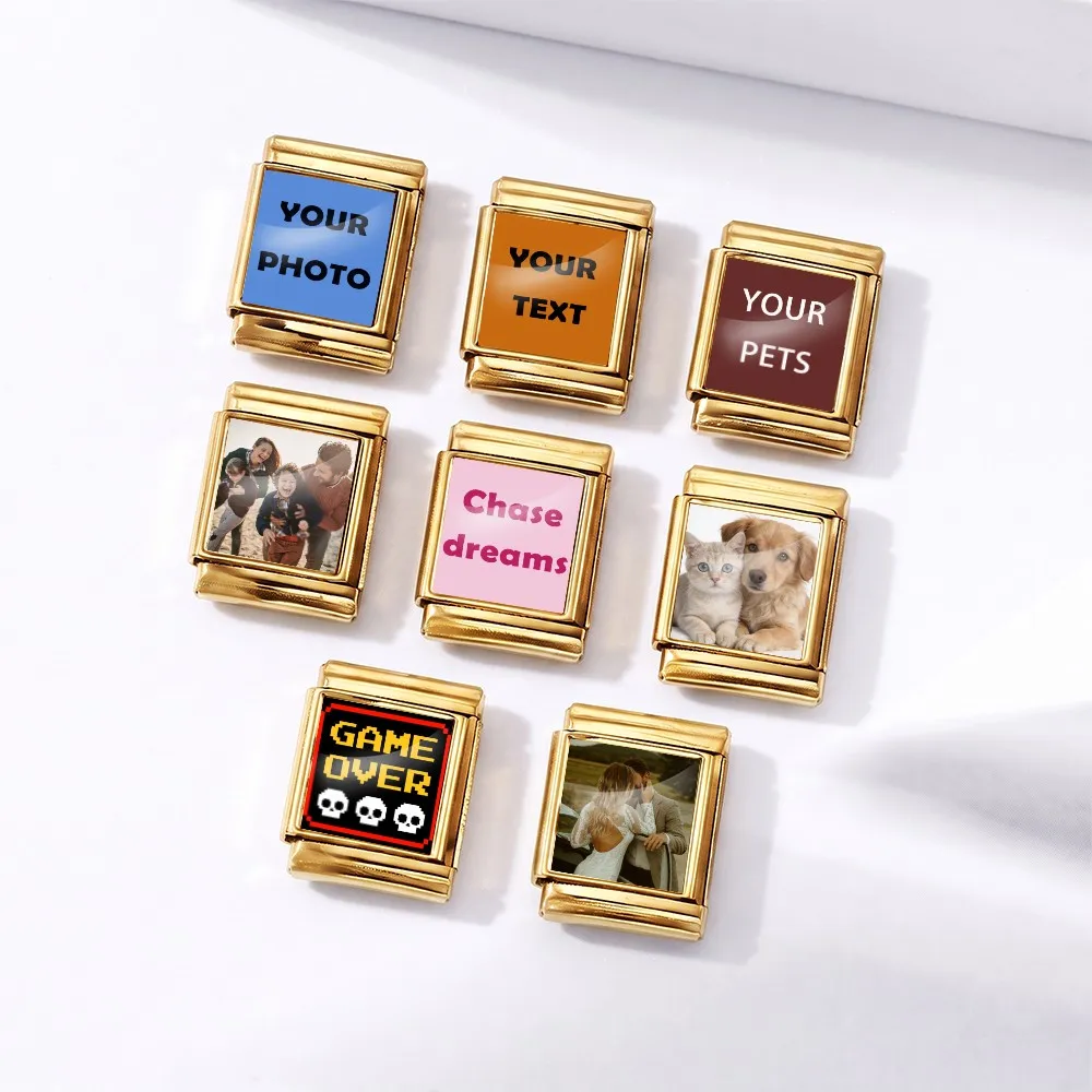 Memory Photo Image Customized Italian Charm 13mm Stainless Steel Bead DIY Link Bracelet Personalized Aniversary Gift Women Men