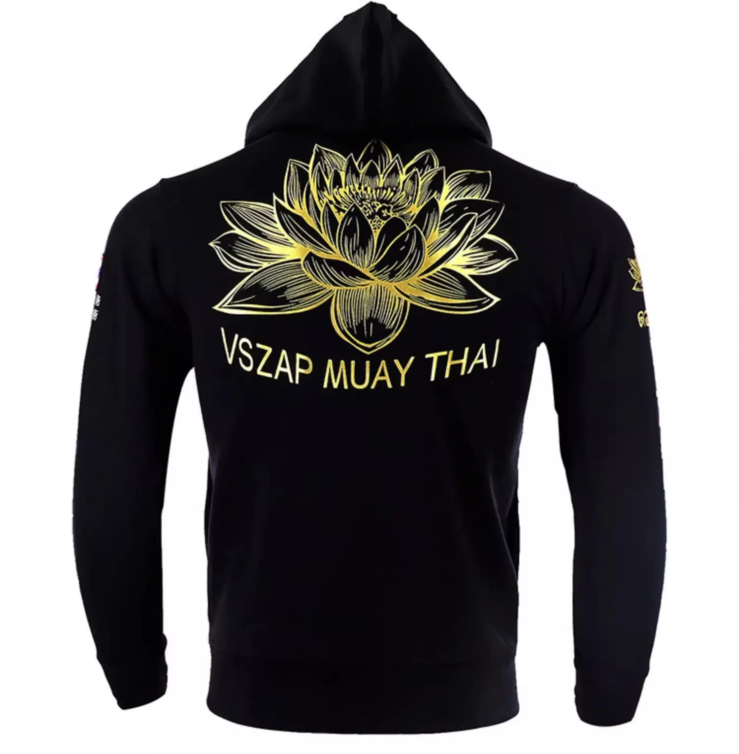 Bluza fitness VSZAP MUAY THAI, bluza z kapturem, bluza z kapturem Golden Lotus Fighting, nadruk lotosu, kurtka MMA na zamek błyskawiczny, z długim