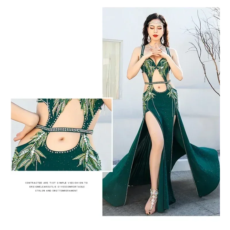 Набор для танца живота, корсет со стразами, длинный костюм с разрезом для катания на лыжах, для женщин и взрослых