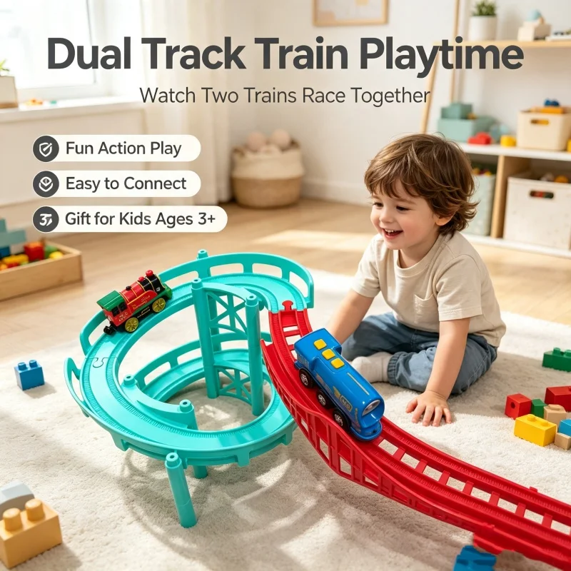 Wooden Train Track Railway set Accessories Multi-Layer Plastic Spiral Rising Rail Track Wooden Railway Track Toys Halloween gift