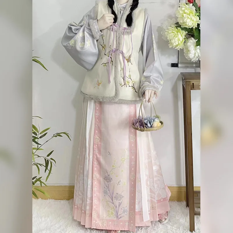 

NT234 оригинальный Hanfu женский зимний китайский стиль повседневный стиль более толстый кашемир с вышивкой ногтей новогодняя древняя одежда