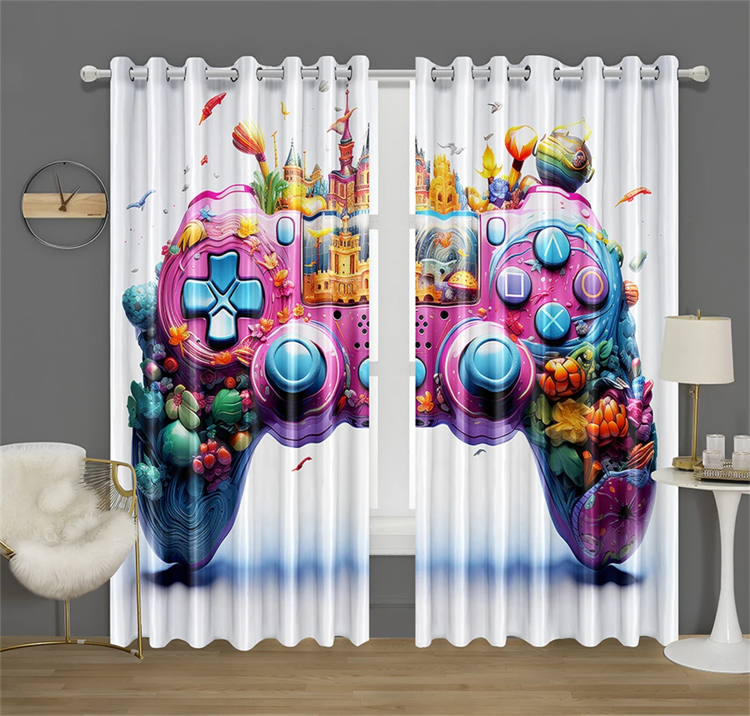 2 pcs fantastic colorful joystick curtains red blue yellow cartoon elements suitable for children's room bedroom decoration