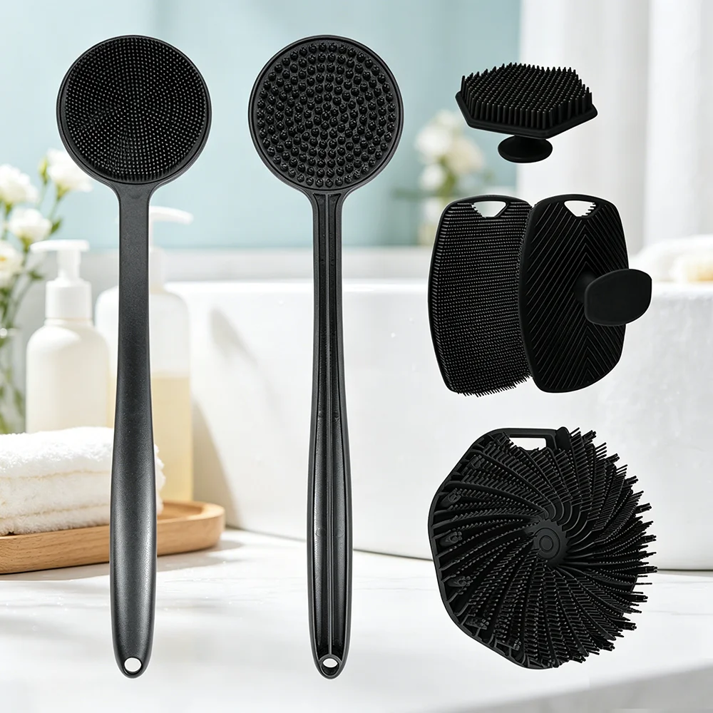 

5pc Soft Silicone Exfoliating Brush Cleanser Manual Body Cleansing Body Care Scrubber Shower Gentle Massage Bath Brush For Men