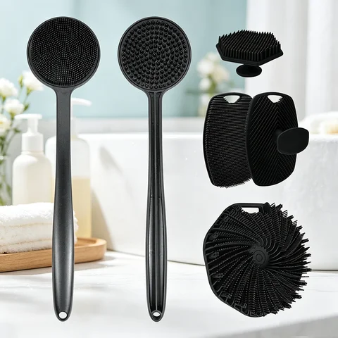5pc Soft Silicone Exfoliating Brush Cleanser Manual Body Cleansing Body Care Scrubber Shower Gentle Massage Bath Brush For Men