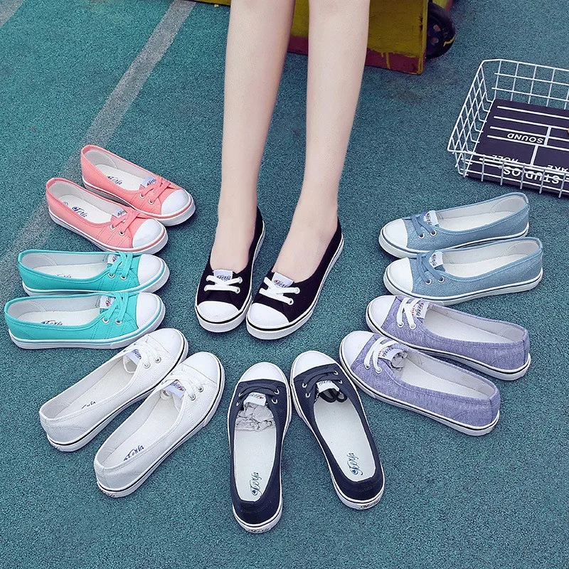 Women Canvas Flat Shoes Spring and Autumn New Fashion Casual Canvas Soft Bottom Ballet Dark Blue Flat Shoes for Women