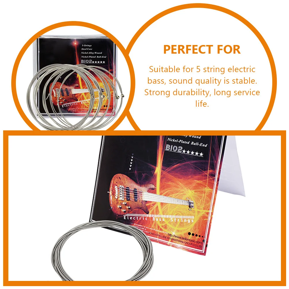 

1Pack Bass Strings Metal 5-String Electric Bass Nickel Alloy Wrapped Replacement Stable Sound Accessory Instrument Strings