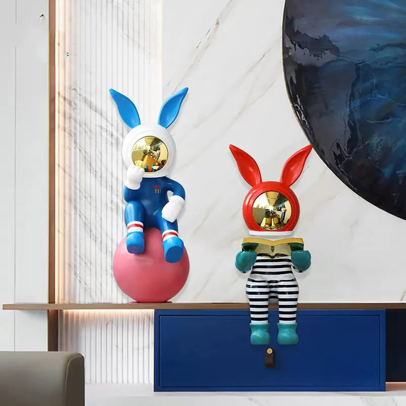 unique Creative Astronaut Rabbit Welcome Landing Ornaments Home Ornaments Space Rabbit Sculpture Mall Hotel Opening Gifts