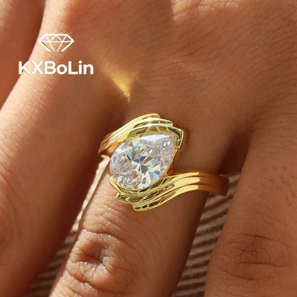 

Обручальные кольца с муассанитом 2 карата для женщин S925, посеребренное золото 18 карат, обручальное кольцо с бриллиантом грушевидной огранки и сертификатом