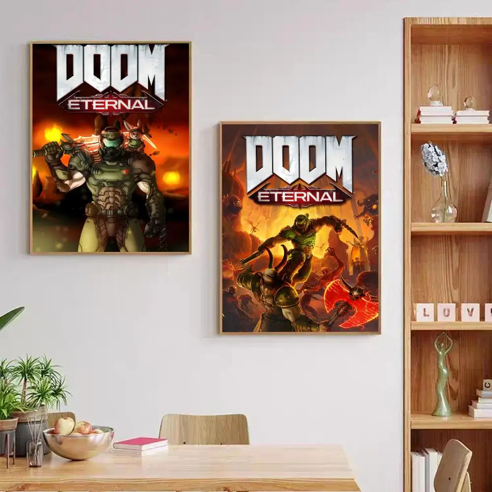 Shooting Game D-DOOM Eternal Poster Self-adhesive Art Waterproof Paper Sticker Coffee House Bar Dorm Room Wall Decor