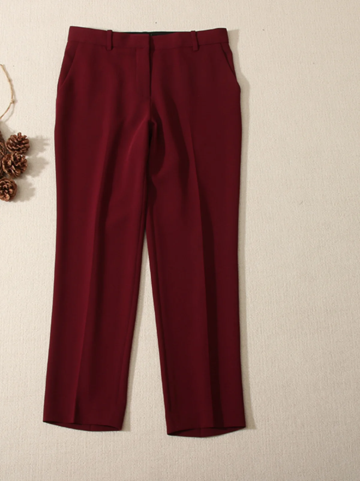 High Waist Slim Fit Tee-acetate Busin Pants Confident High-end Feel Easy Wear Polyester Fiber Commute Sle Seven/Nine-L...