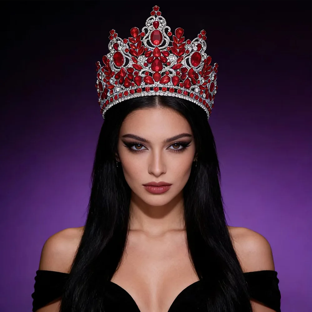 Baroque Forest Miss Universe Big Round Crown Luxury High Royal Queen King Wedding Crowns Crystal Banquet Tiaras Hair Accessories