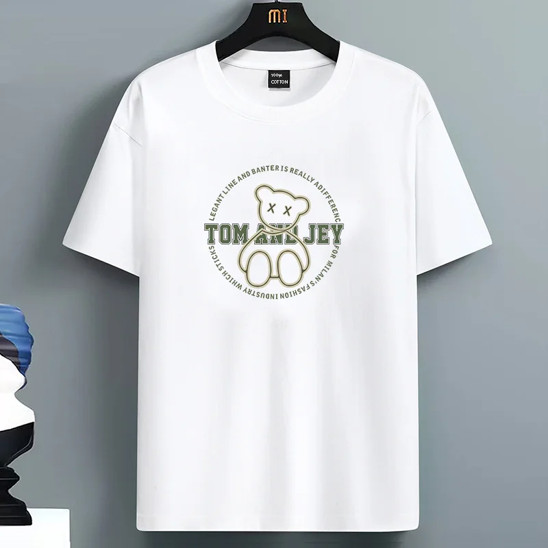

Luxury For Men's Summer Casual Loose Size 100% Cotton Bear Print Round Neck Short Sleeve Oversized Men T-shirt Top