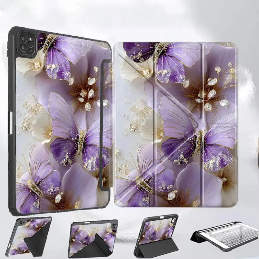 

Purple Romantic Butterfly Holder Cover Tablet Case For iPad Air 4 5 M3 M2 M4 11inch Pro 2025 Mini 6 7 Pro 11th 10th 9th 8th 7th