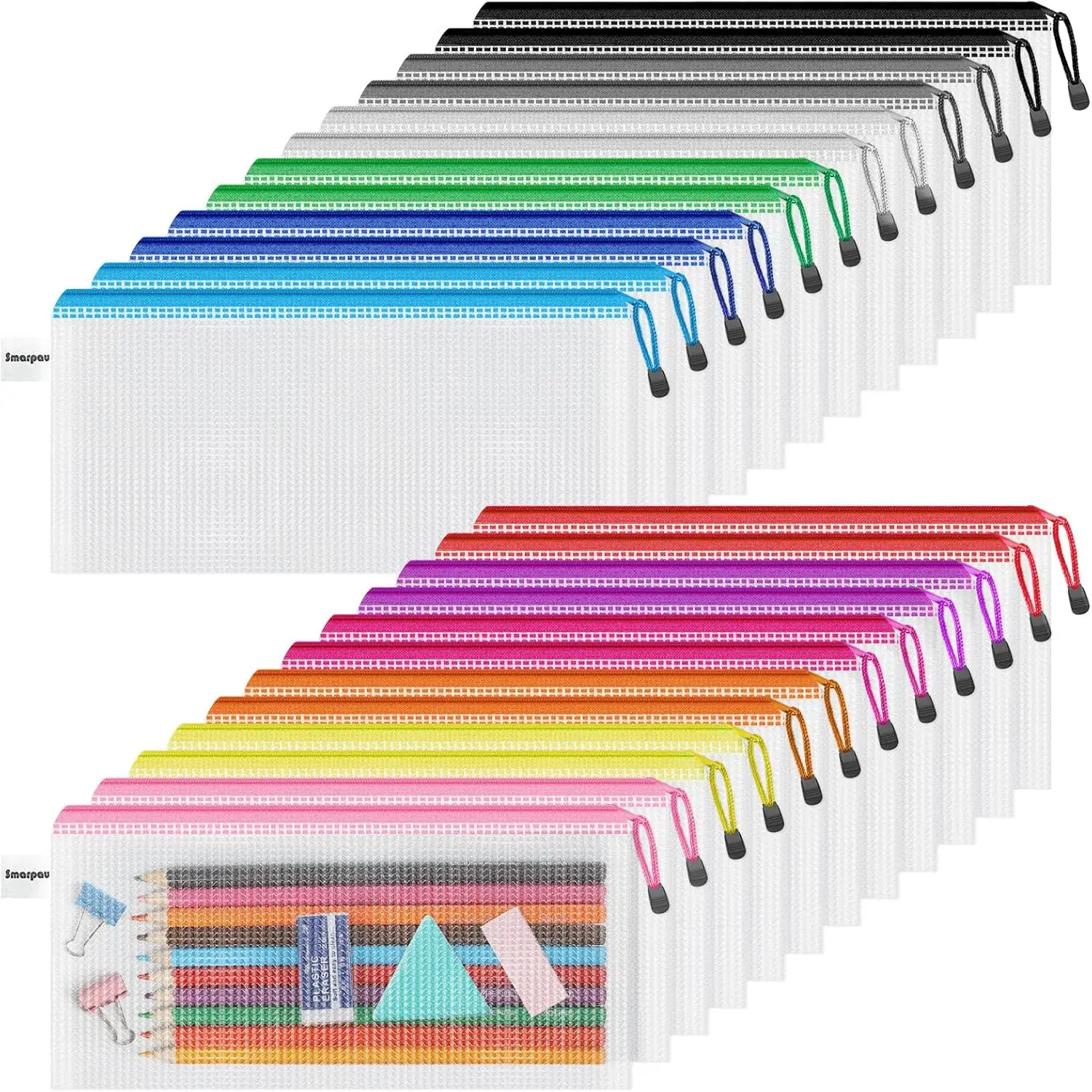 

24PCS Mesh Zipper Pouches, 9.3x4.7in, 12 Colors, Waterproof Pencil Case for Travel Office