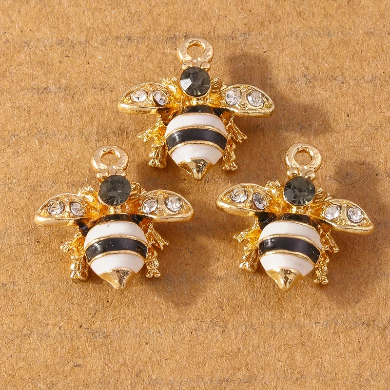 10pcs Cute Enamel Crystal Bees Charms Pendants for Jewelry Making DIY Necklace Earrings Bracelet Accessories Supplies