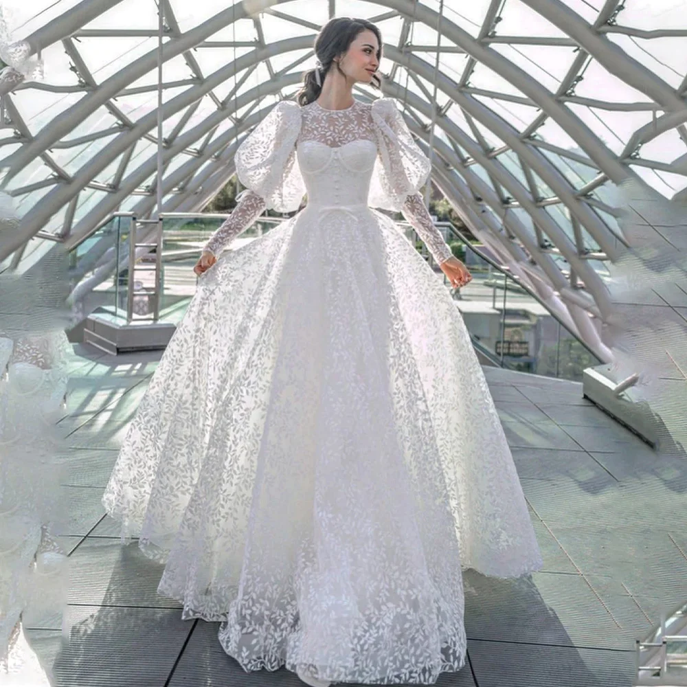 Vestidos De novia De encaje De manga larga y cuello alto, vestidos De novia formales hechos a medida, 2023