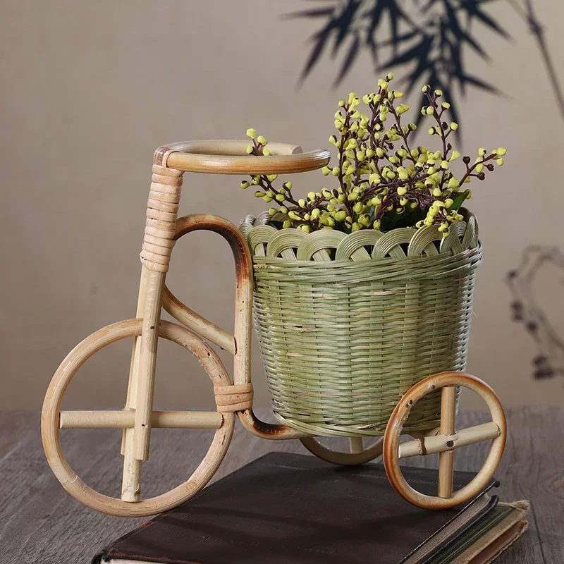 

Creative Bamboo Handmade Crafts Tricycle Modeling Miniature Items Desktop Pen Container Exquisite Practical Storage Basket