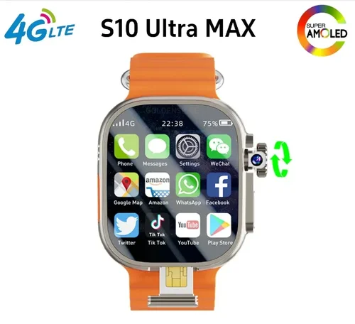 S10 Ultra Max Smartwatch 4G Android 10,0 2,2 pulgadas Amoled cámara rotativa videollamada GPS WIFI aplicación descargar DW99 reloj inteligente hombres