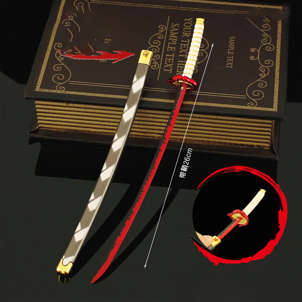 Katana Demon Slayer Rengoku 26cm / 10.23in Replica in Lega di Zinco con Fodero e Pulsante di Espulsione, Giocattolo da Collezione per Fan di Anime