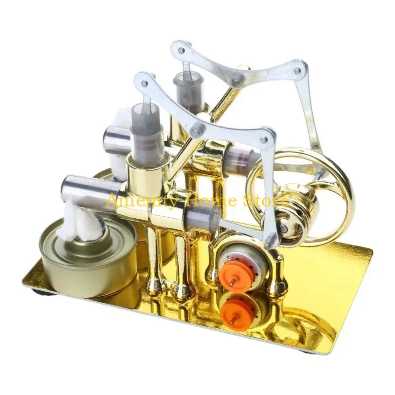 F26C جميع المعادن ستيرلينغ محرك مزدوج تجربة نموذج قوة مولد مزدوج محرك تعليمي فيزيائي قوة البخار لعبة التصميم