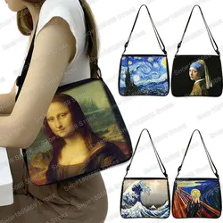 Van Gogh Starry Night Sunflower Handbag Women Canvas Tote Bag Michelangelo David Messenger Bag Mona Lisa Leisure Shoulder Bags