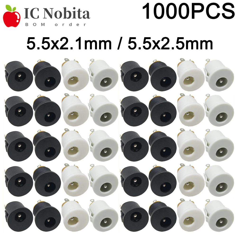 1000PCS Panel Mount Screw Type DC Power Jack 5.5x2.1mm / 5.5x2.5mm Female Socket with Nut 12V 24V Waterproof Round Connector