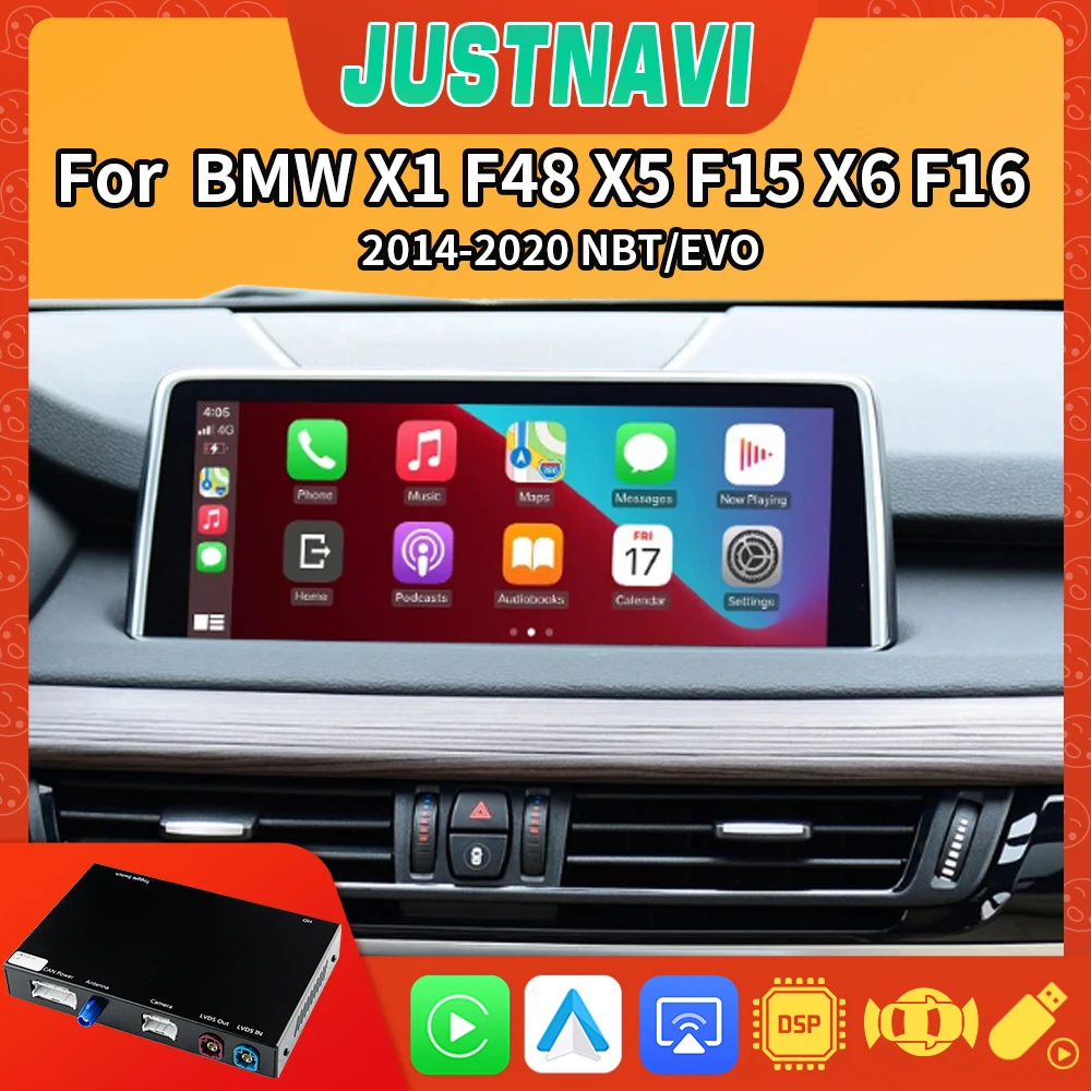 

JUSTNAVI Автомобильная Мультимедийная Беспроводная коробка CarPlay для BMW X5 F15 X6 F16 X1 F48 2014-2020 Android Автомобильная зеркальная задняя камера DSP