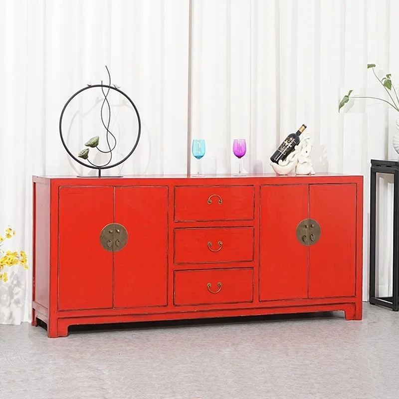 Solid wood red dining side cabinet antique edging old locker cabinet Ming and Qing classical furniture foyer cabinet