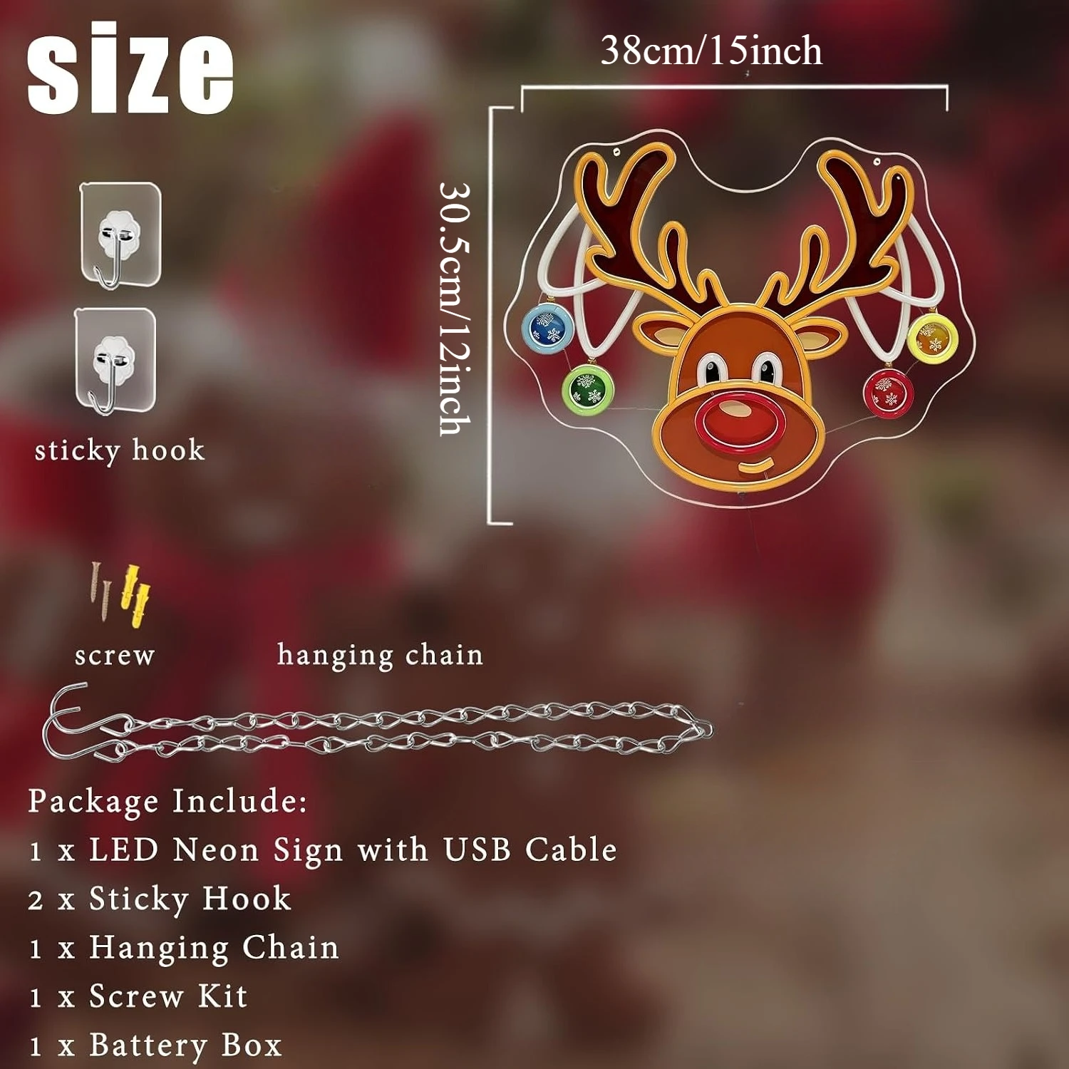 Waving Christmas Reindeer Neon Sign USB LED Neon Light Wall Hanging Light for Christmas Party Home Bedroom Aesthetic Decor Gift