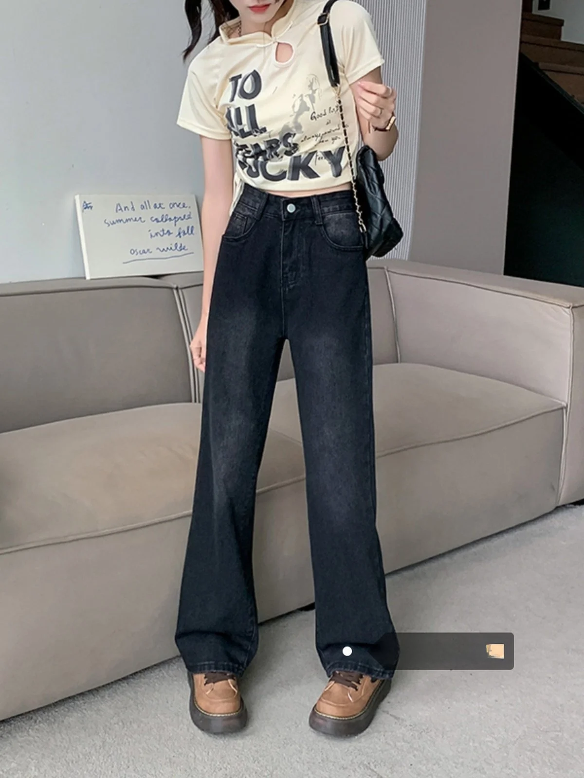 

Женские джинсы Bla с высокой талией, прямые, свободного кроя, широкие штанины, повседневные, для работы, новые зимние, водонепроницаемые