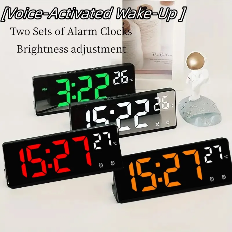 Horloge électronique LED grand écran, mode température et date, horloge de table, 5 modes d\'affichage de réglage de la luminosité recyclable, 12 H,